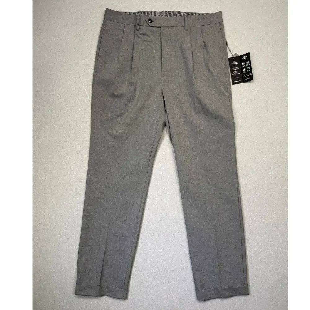 Michael Kors Men's Pleated Solid Classic Fit Pants Gray 33x32 $95